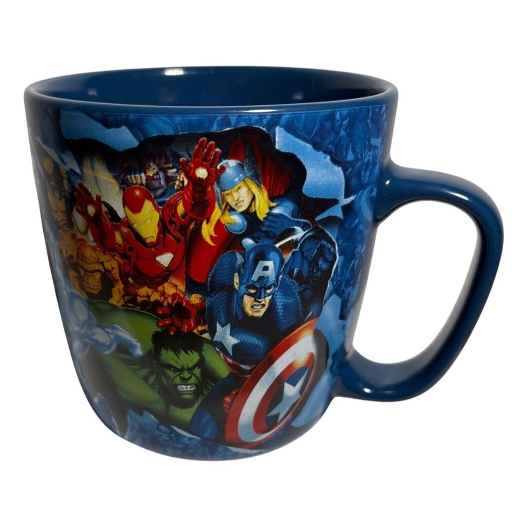 Marvel Superheroes Ceramic Mug 2011 Disney Store Blue Iron Man Hulk & More